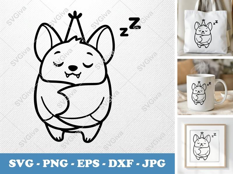 Bat Sleeping SVG | Puffy Pillow-Soft Form | PNG DXF EPS | Cricut Silhouette File