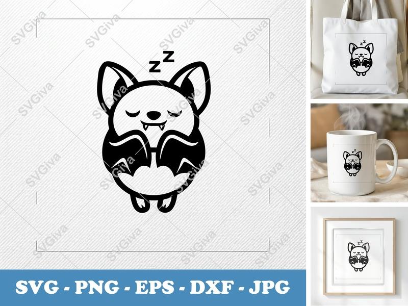 Bat Sleeping SVG | Puffy Pillow Soft Shapes | PNG DXF EPS | Cricut Silhouette Cut File