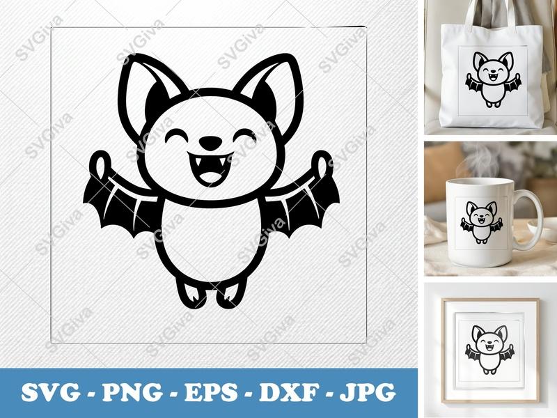 Bat Smiling Happily SVG, Puffy Inflatable Style, PNG DXF EPS | Cricut Silhouette File