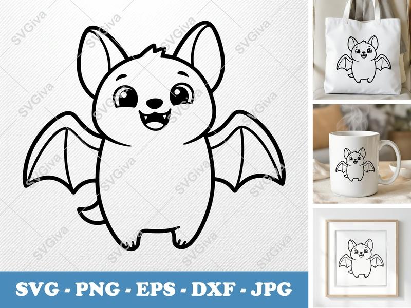 Bat Smiling Happily SVG | Puffy Inflated Shapes | PNG DXF EPS | Cricut Silhouette File