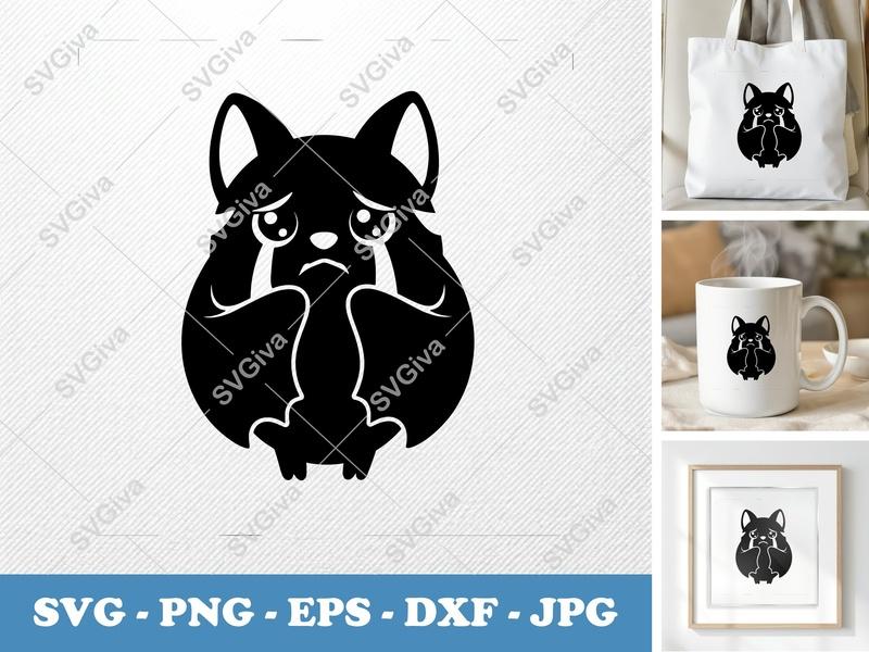 Bat SVG Crying Cut File | Cute Bat PNG EPS DXF | Halloween Cricut Silhouette Vector Art | Sad Animal Design
