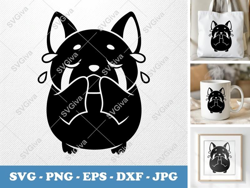Bat SVG Crying Cut File, Sad Bat Clipart, Funny Halloween Bat Design, PNG EPS DXF for Cricut, Silhouette