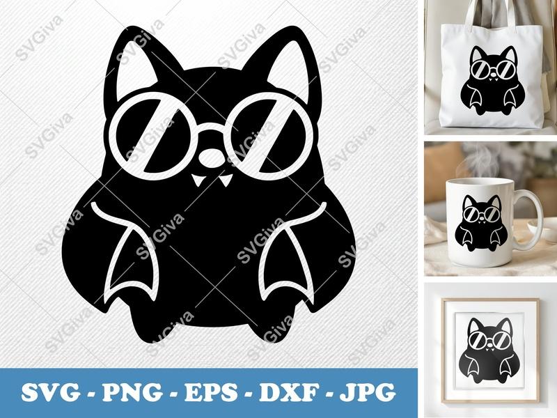 Bat SVG | Cute Bat with Sunglasses | Modern Halloween | PNG EPS DXF for Cricut Silhouette