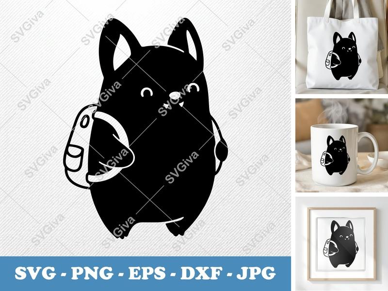Bat SVG Cute Cartoon with Backpack, Kawaii Vampire Bat PNG EPS DXF for Cricut, Halloween Clip Art, School Kids Character