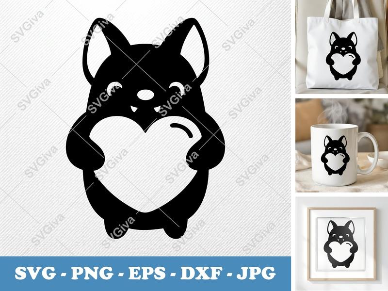 Bat SVG Cute Heart Vampire Cut File | Kawaii Halloween Cricut Silhouette PNG EPS DXF Vector Clipart Design