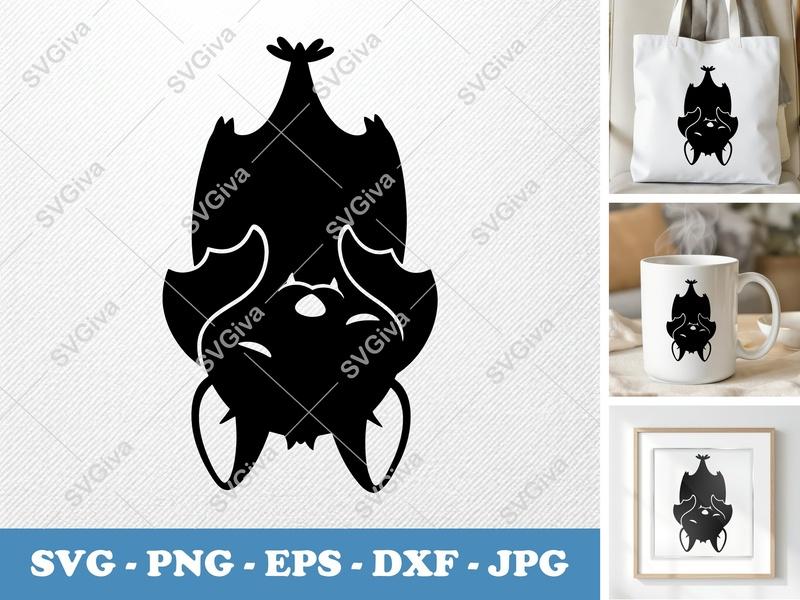 Bat SVG | Hanging Bat, Upside Down Bat, Cute Bat Silhouette, Halloween Decor SVG, PNG, EPS, DXF for Cricut & Silhouette