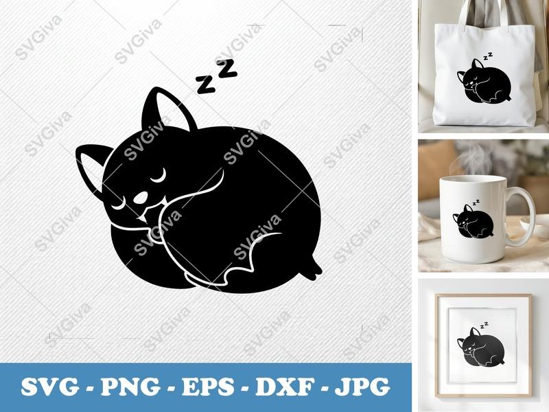 Bat SVG Sleeping, Cute Bat Clipart, Halloween Bat Design, Modern Animal Art | PNG EPS DXF for Cricut & Silhouette