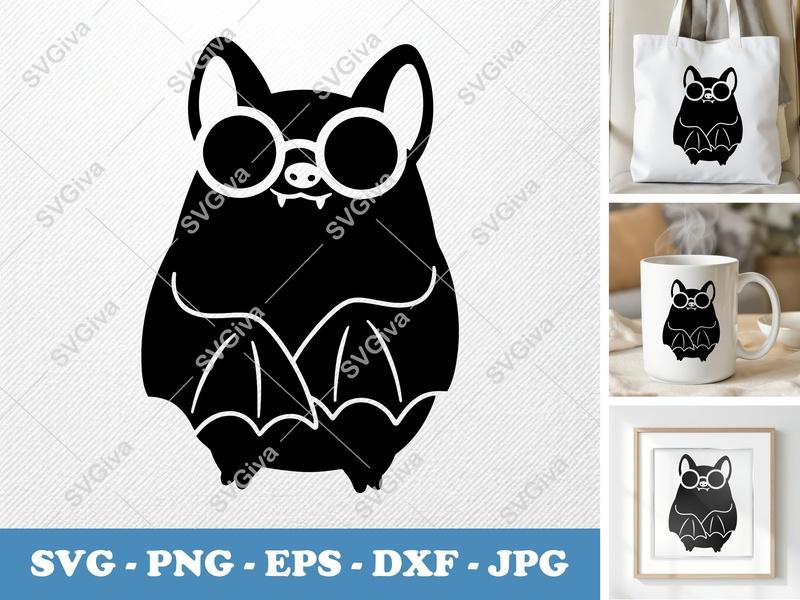 Bat wearing sunglasses SVG | Puffy Soft Shapes | Inflated Pillow Art | PNG DXF EPS | Cricut Silhouette File