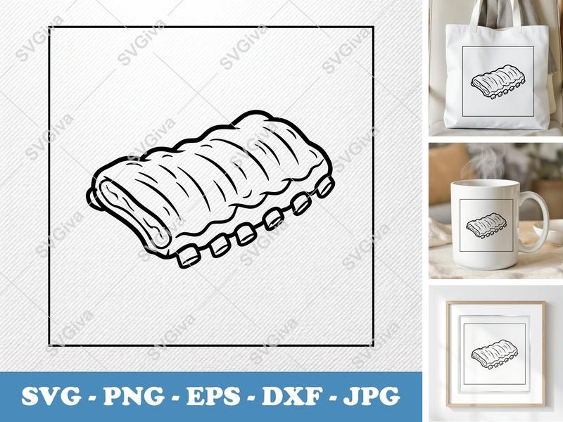 BBQ Ribs SVG | Bold Minimalist Vector | PNG DXF EPS | Cricut Silhouette Cut File