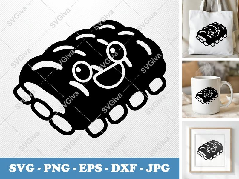 Bbq Ribs SVG, Cute Kawaii Food Design, Smiling Ribs PNG EPS DXF for Cricut & Silhouette, Grilling, Cookout