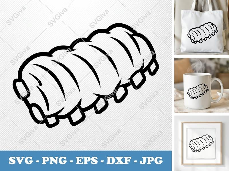 BBQ Ribs SVG | Friendly Rounded Cartoon Ribs File | PNG DXF EPS for Cricut & Silhouette