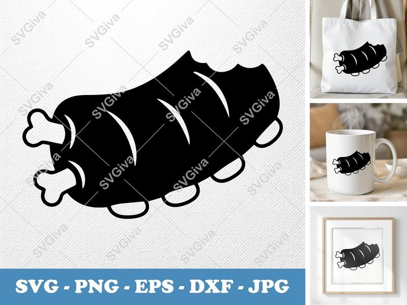 Bbq Ribs SVG | Modern Clean Design | Bitten Ribs Cut File | PNG EPS DXF for Cricut & Silhouette | Food Grill Clipart