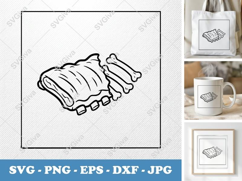 BBQ Ribs SVG | Partially Eaten | Bold Contour Simple Design | PNG DXF EPS | Cricut Silhouette File