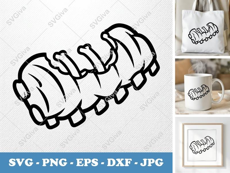 BBQ Ribs SVG, Partially Eaten | Friendly Rounded Bean-Shaped Cut File | PNG DXF EPS | Cricut Silhouette Design