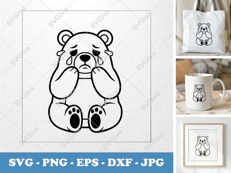 Bear Crying SVG | Friendly Rounded Body Bean-Shaped Cut File | PNG DXF EPS for Cricut Silhouette