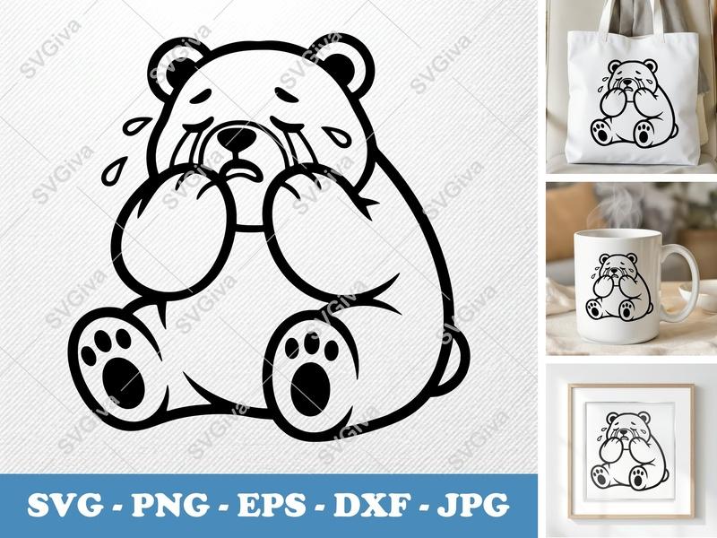 Bear Crying SVG, Puffy Pillow Soft Design | PNG DXF EPS | Cricut Silhouette File