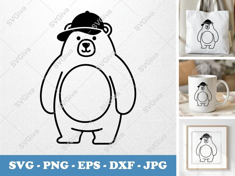Bear in a Cap SVG | Puffy Pillow Soft Shapes | PNG DXF EPS Cut File for Cricut Silhouette
