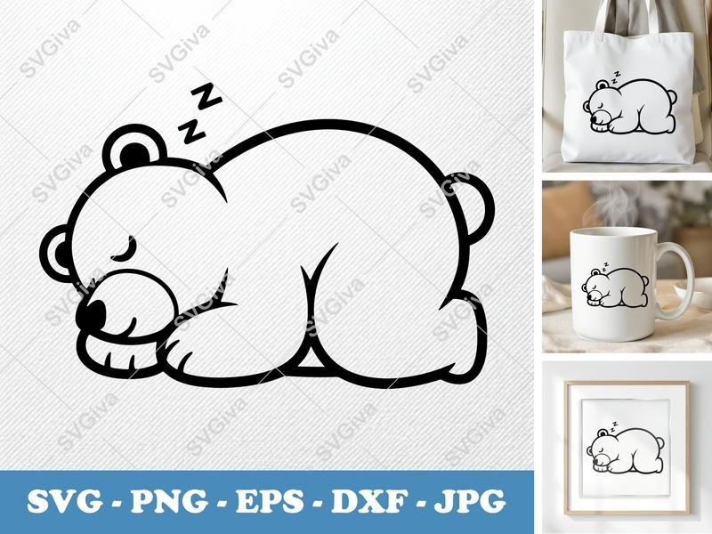 Bear Sleeping SVG | Puffy Pillow Soft Shapes | PNG DXF EPS | Cricut Silhouette Cut File