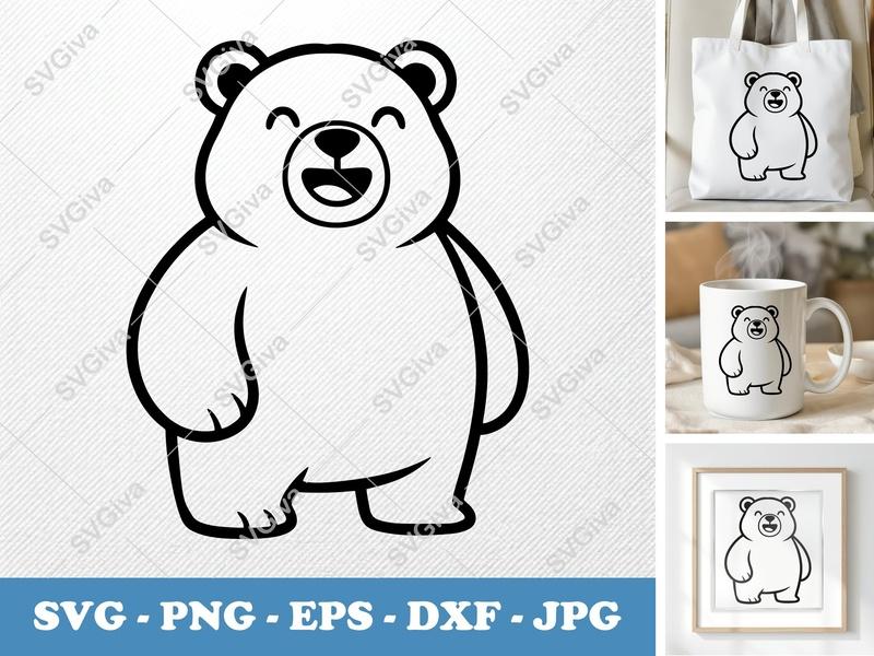 Bear Smiling Happily SVG | Puffy Inflated Design | PNG DXF EPS | Cricut Silhouette Cut File