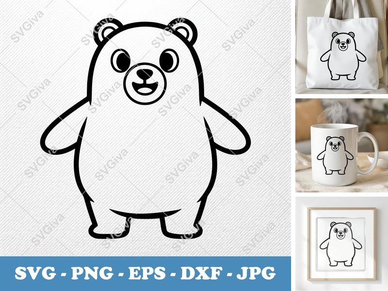 Bear SVG | Cute Cartoon Bear Outline | Modern Animal Clipart | SVG, PNG, EPS, DXF for Cricut & Silhouette
