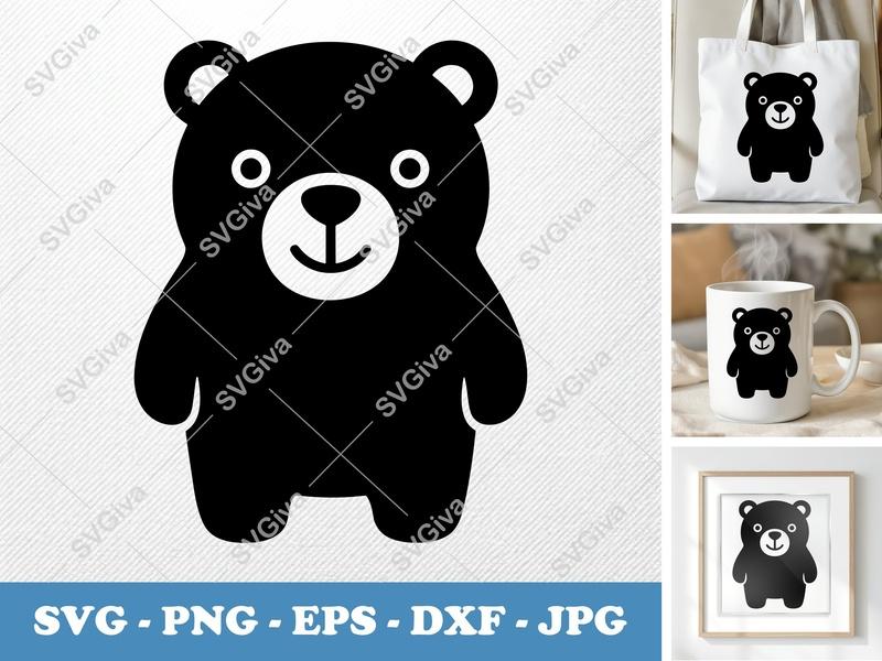 Bear SVG, Modern Clean Design Bear Cut File, PNG EPS DXF, Cricut Silhouette Vector, Cute Animal Clipart, Digital Download