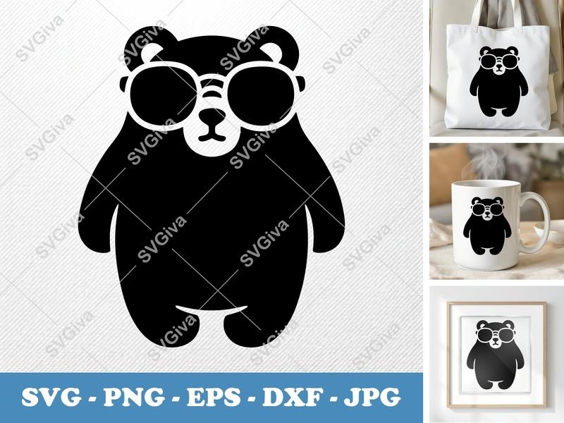 Bear SVG with Sunglasses | Cool Animal Cut File, Modern Design PNG EPS DXF for Cricut & Silhouette