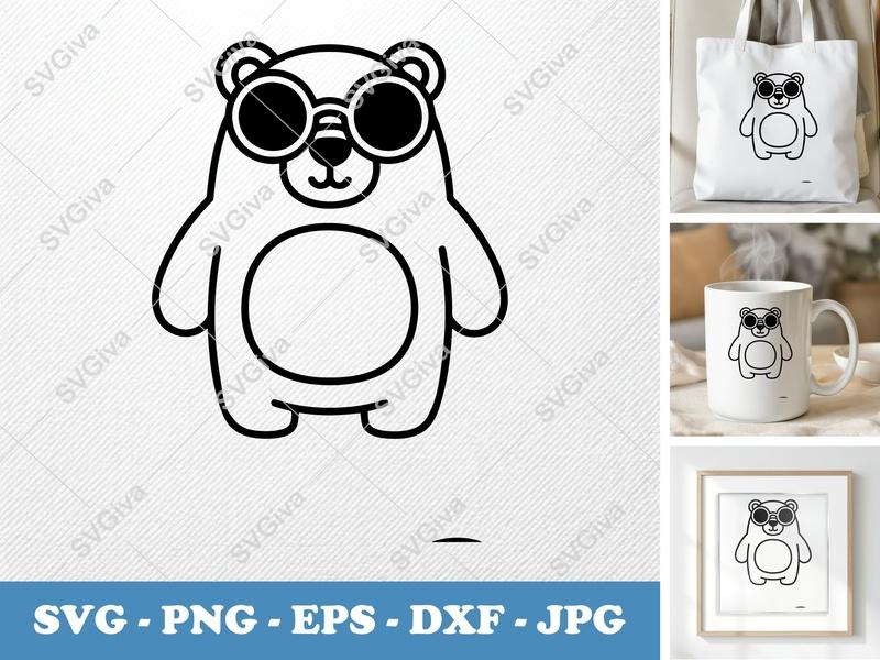 Bear Wearing Sunglasses SVG | Friendly Bean-Shaped Design | Cricut Silhouette | PNG DXF EPS