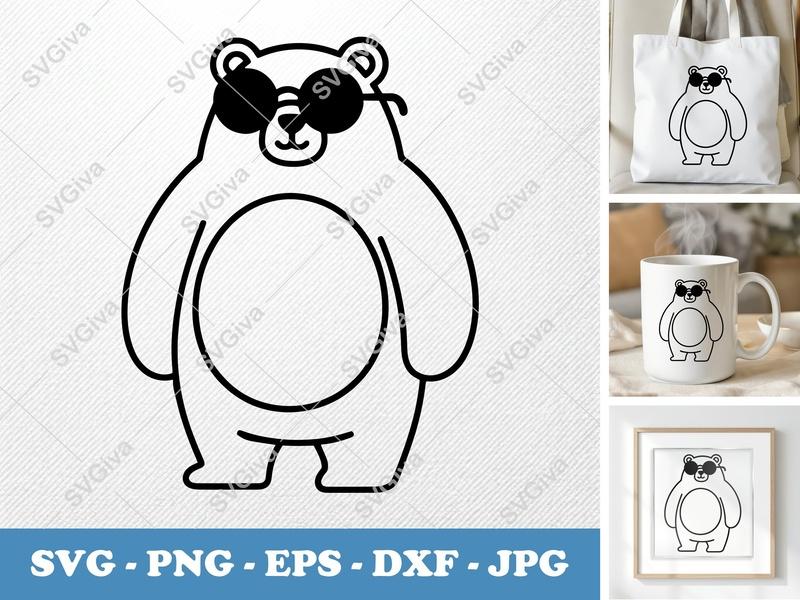 Bear Wearing Sunglasses SVG | Puffy Soft Shapes PNG DXF EPS | Cricut Silhouette Cut File
