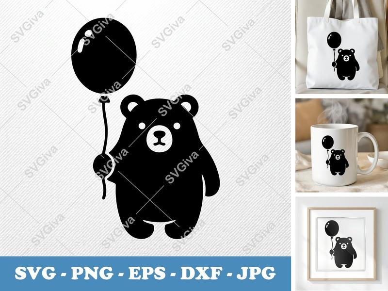 Bear with Balloon SVG PNG DXF EPS | Animal Cut File Cricut Silhouette