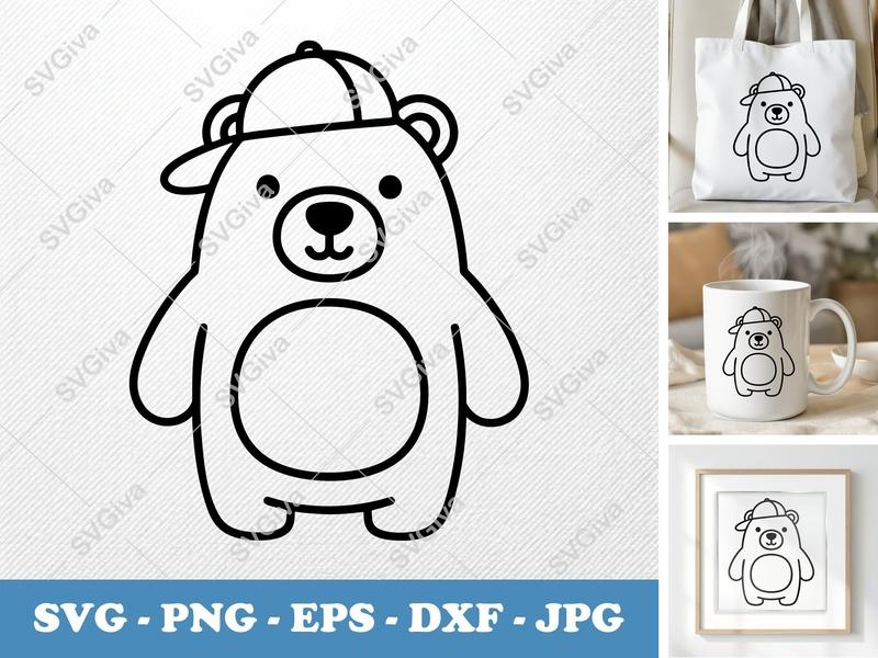 Bear with Cap SVG & More! Friendly Bean Shape for Cricut/Silhouette | PNG, DXF, EPS Cut Files