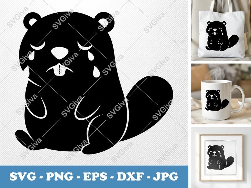 Beaver Crying SVG | Puffy Soft Forms | PNG DXF EPS | Cricut Silhouette File | Cute Animal