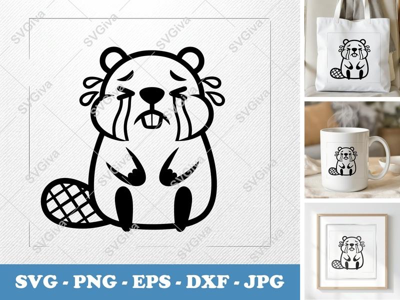 Beaver Crying SVG, Sad Animal Cut File | Modern Cartoon PNG EPS DXF for Cricut, Silhouette, Vector Clipart