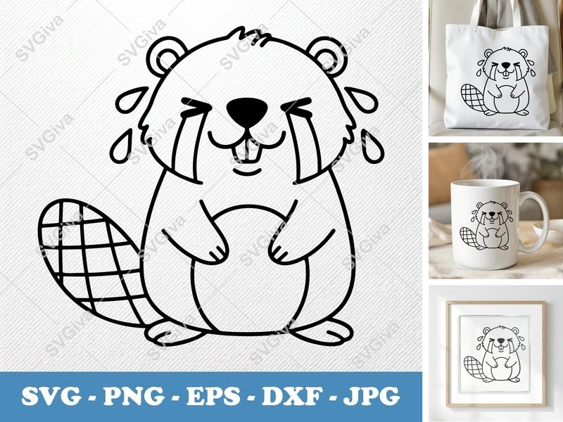 Beaver Crying SVG, Sad Animal Cut File, Tears PNG, EPS, DXF for Cricut & Silhouette, Cute Cartoon Vector Design