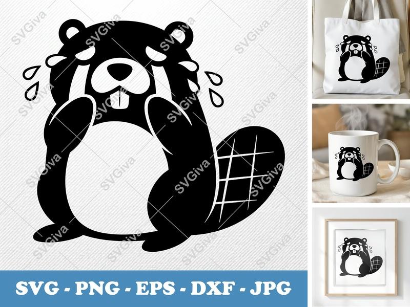 Beaver Crying SVG, Sad Animal Cut File, Tears PNG, EPS, DXF for Cricut & Silhouette, Modern Clipart Vector Design