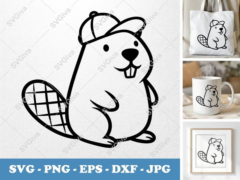 Beaver in a Cap SVG | Friendly, Rounded Body Design | PNG DXF EPS | Cricut Silhouette File