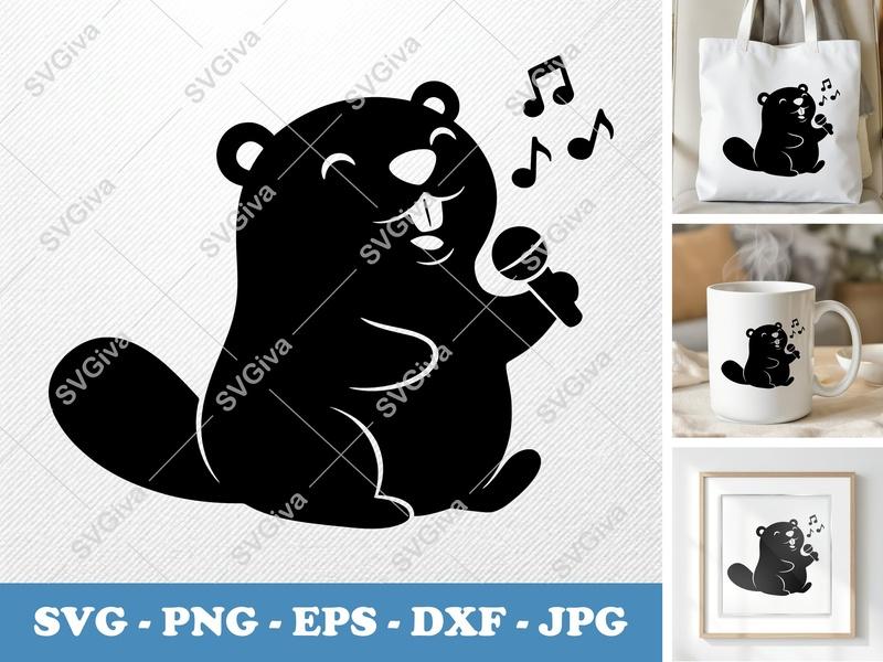 Beaver Singing SVG | Puffy Pillow Soft Design | PNG DXF EPS | Cricut Silhouette Cut File