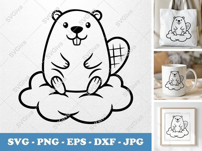 Beaver Sitting on Cloud SVG | Friendly Bean-Shaped Cut File | PNG, DXF, EPS for Cricut & Silhouette