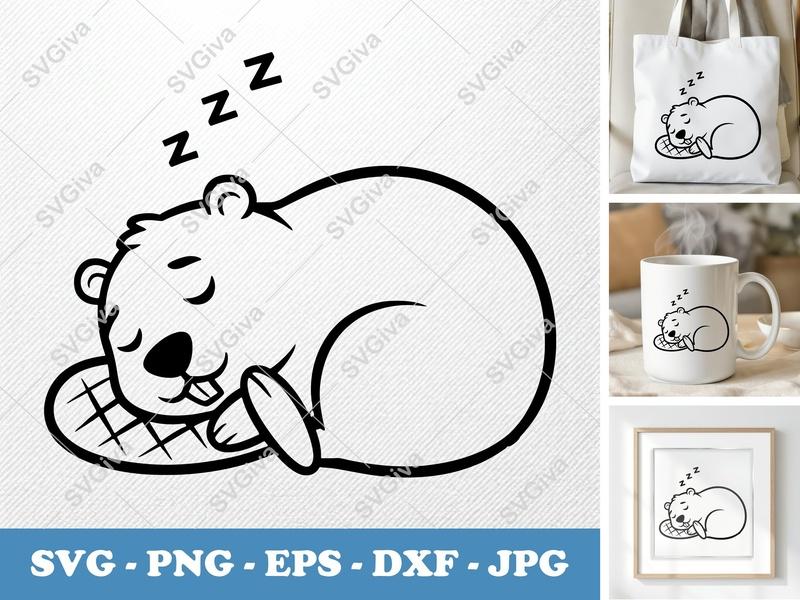 Beaver Sleeping SVG, Bean-Shaped Friendly Design | PNG, DXF, EPS | Cricut, Silhouette Cut File