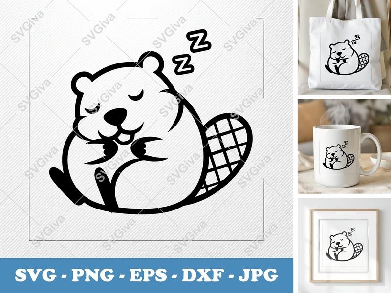 Beaver Sleeping SVG, Puffy Pillow-Soft Design, PNG DXF EPS | Cricut Silhouette File