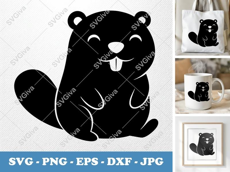 Beaver Smiling Happily SVG | Puffy Soft Shapes | Inflated Pillow Art | PNG DXF EPS | Cricut Silhouette Cut File
