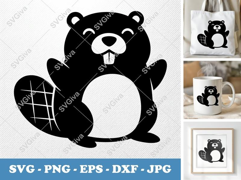 Beaver SVG Cute Animal Cut File | Modern Cartoon Design PNG EPS DXF for Cricut Silhouette Vinyl Decal
