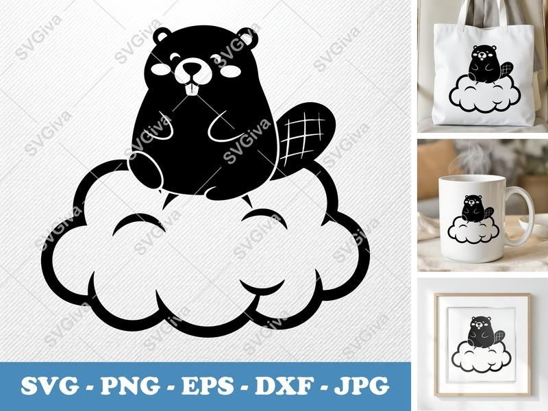 Beaver SVG | Cute Cloud Animal Cut File | PNG EPS DXF for Cricut, Silhouette | Modern Cartoon Design