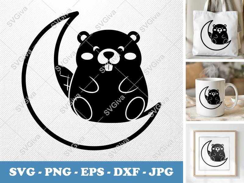 Beaver SVG | Cute Moon Animal Cut File, Modern Woodland Creature, Cricut & Silhouette, PNG, EPS, DXF Included