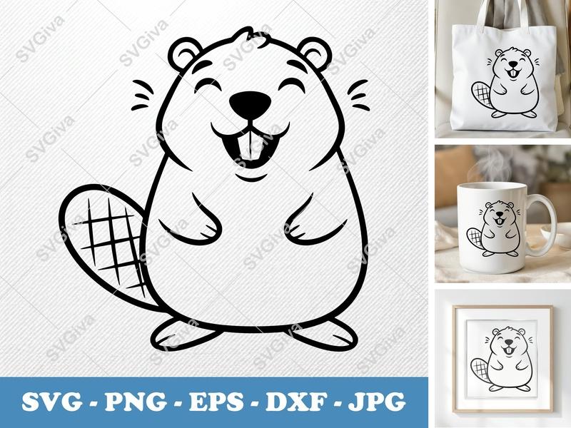 Beaver SVG | Happy Rounded Body Bean-Shaped Cut File | PNG DXF EPS | Cricut Silhouette Friendly Animal