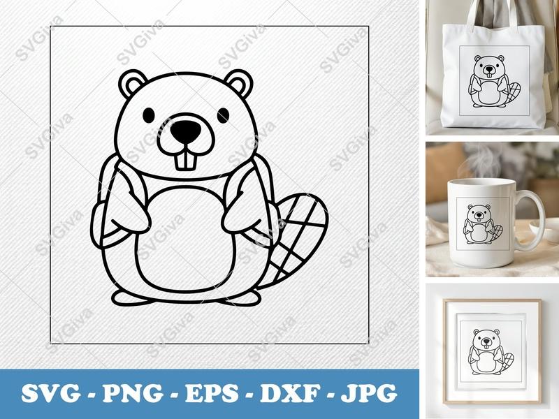 Beaver Wearing Backpack SVG | Friendly Bean-Shaped Cut File | PNG DXF EPS for Cricut Silhouette
