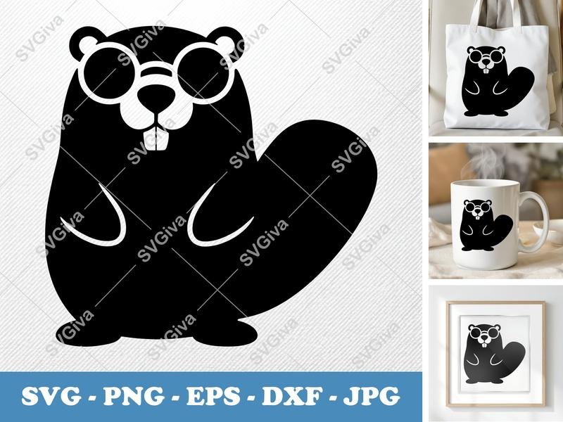 Beaver Wearing Sunglasses SVG | Puffy Inflated Animal Cut File | PNG DXF EPS | Cricut Silhouette Design