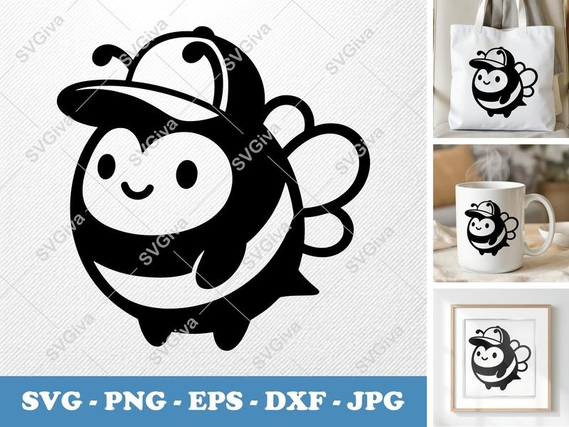 Bee in a Cap SVG PNG DXF EPS | Cute Bee Cut File for Cricut or Silhouette