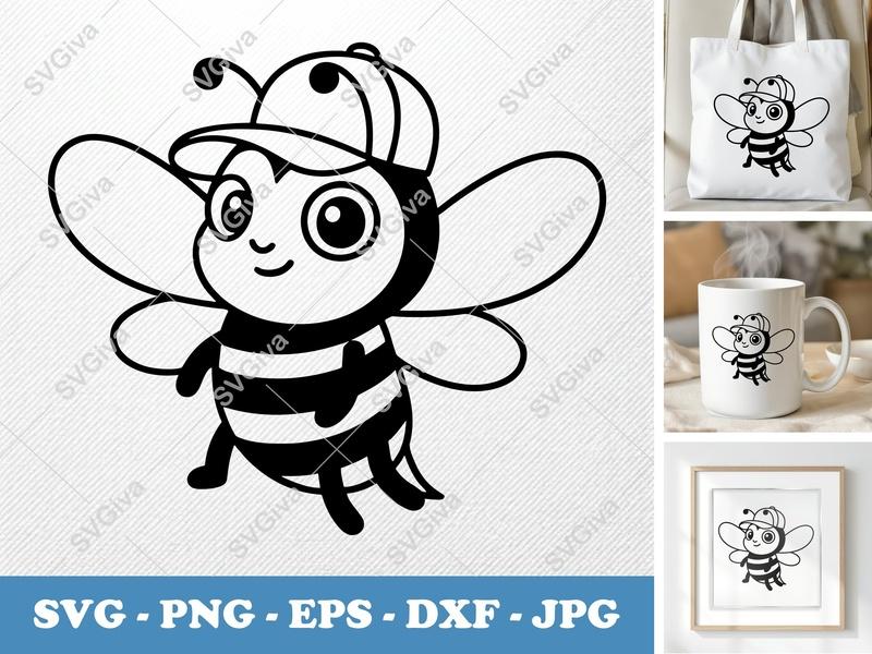 Bee in a Cap SVG PNG DXF EPS | Cute Insect Cut File for Cricut Silhouette
