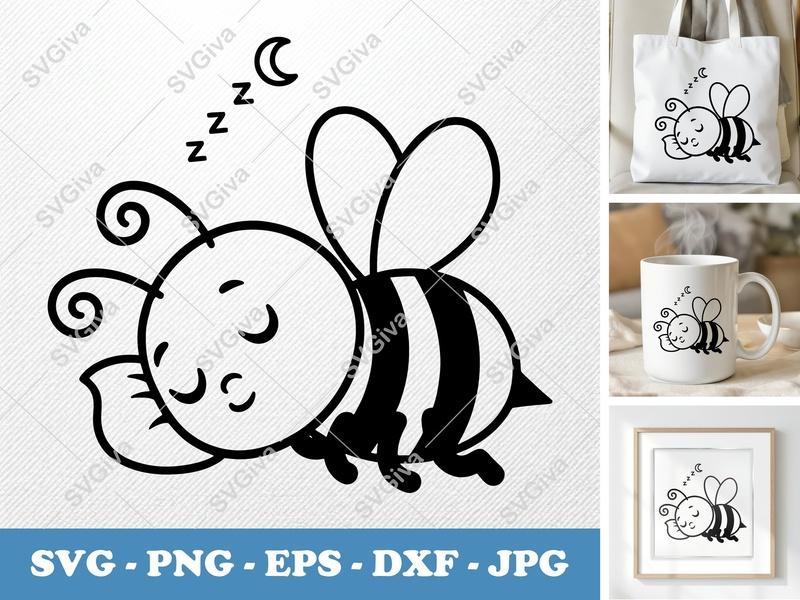 Bee Sleeping SVG | Friendly Rounded Bean-Shaped Design | PNG DXF EPS | Cricut Silhouette Cut File