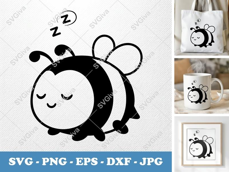 Bee Sleeping SVG | Pillow-Soft Puffy Design | PNG DXF EPS | Cricut Silhouette File